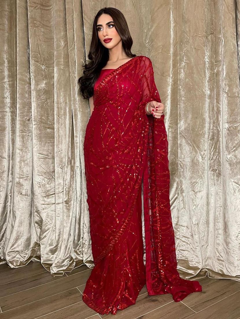 women sequined work saree with blouse
