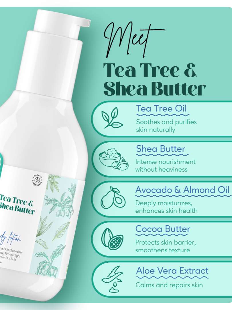 careberry's tea tree oil & shea butter nourishing body lotion for extra dry skin, ayush certified ayurvedic, 200ml - 21234212 -  Standard Image - 2