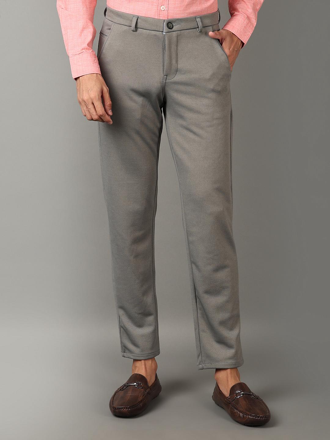 men mid rise solid flat front casual trouser