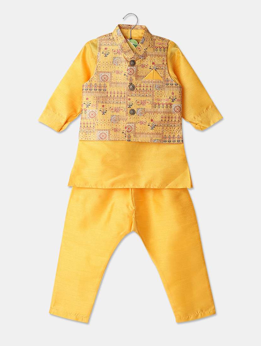 boys printed mandarin neck ethnic wear set