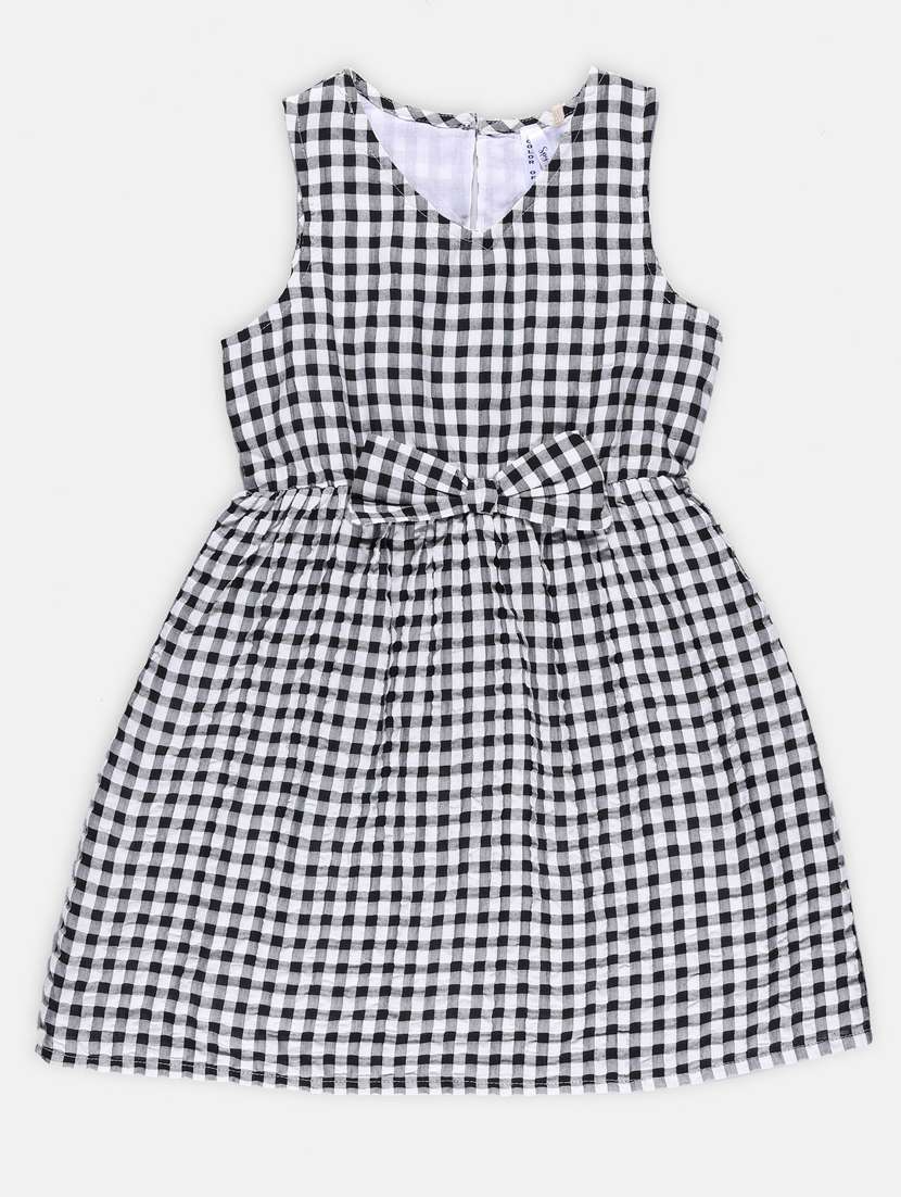 girls black checkered cotton frock
