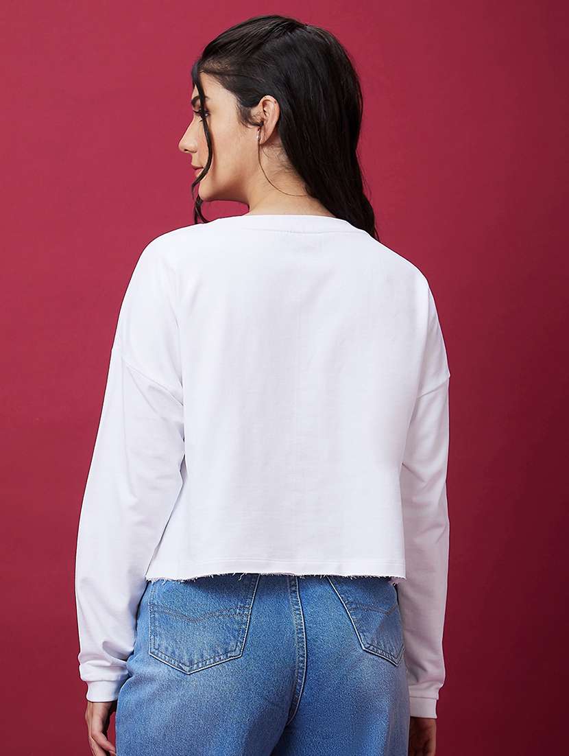 white cotton placement print sweatshirt - 21237136 -  Standard Image - 2