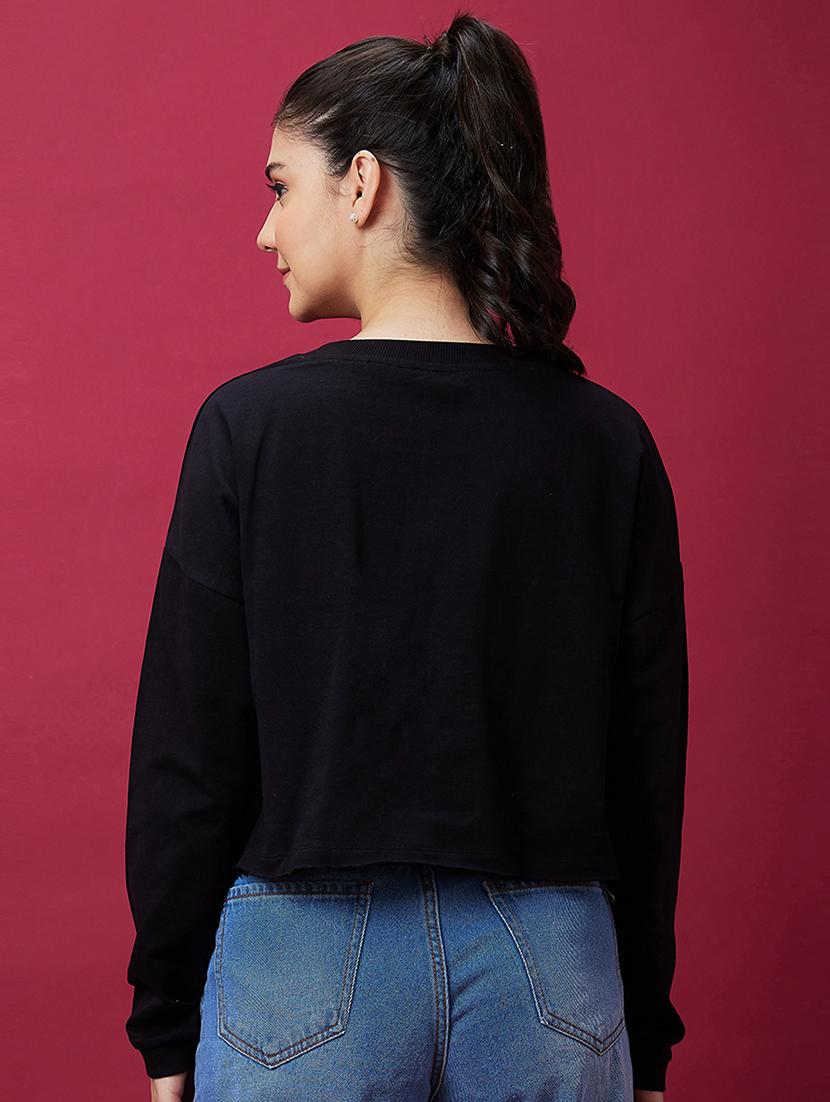 black cotton placement print sweatshirt - 21237137 - Standard Image - 2