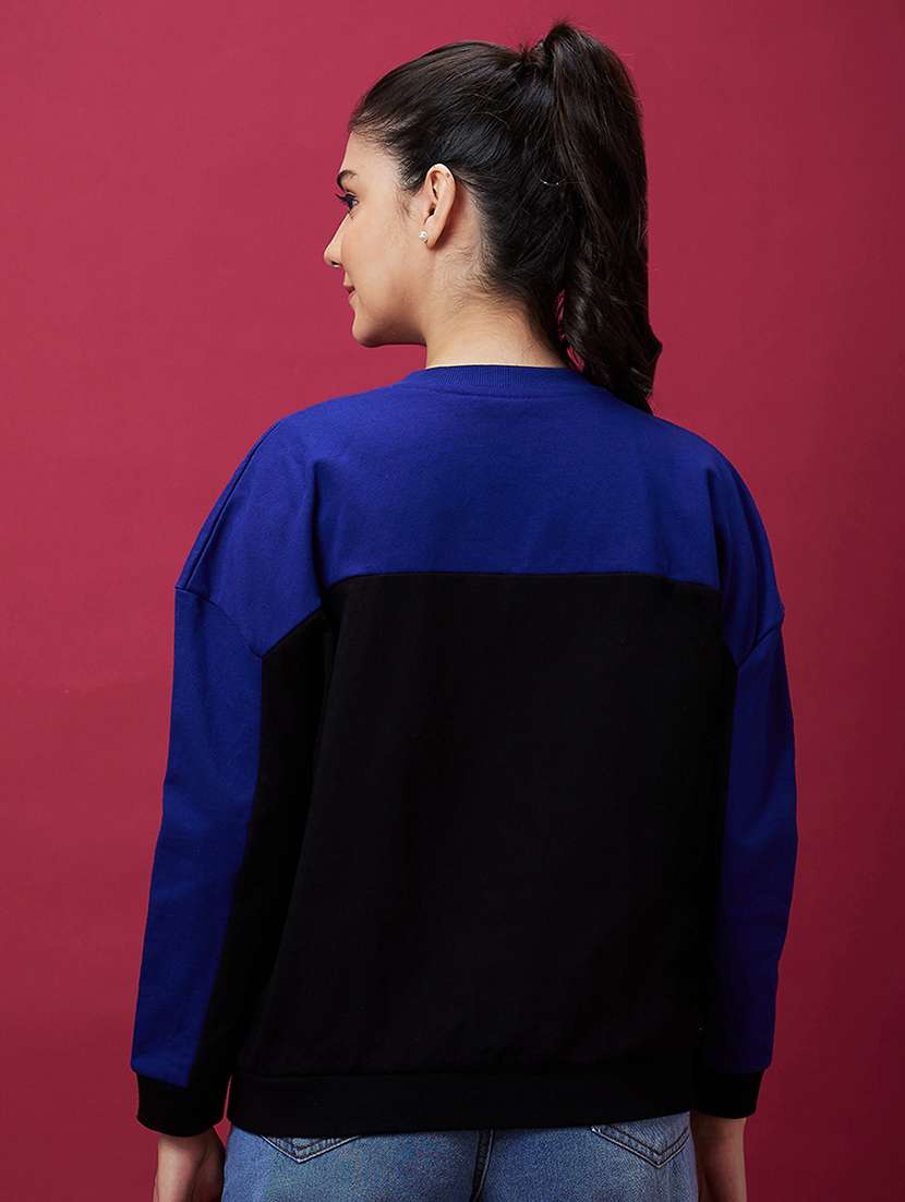 black cotton color block sweatshirt - 21237138 -  Standard Image - 2