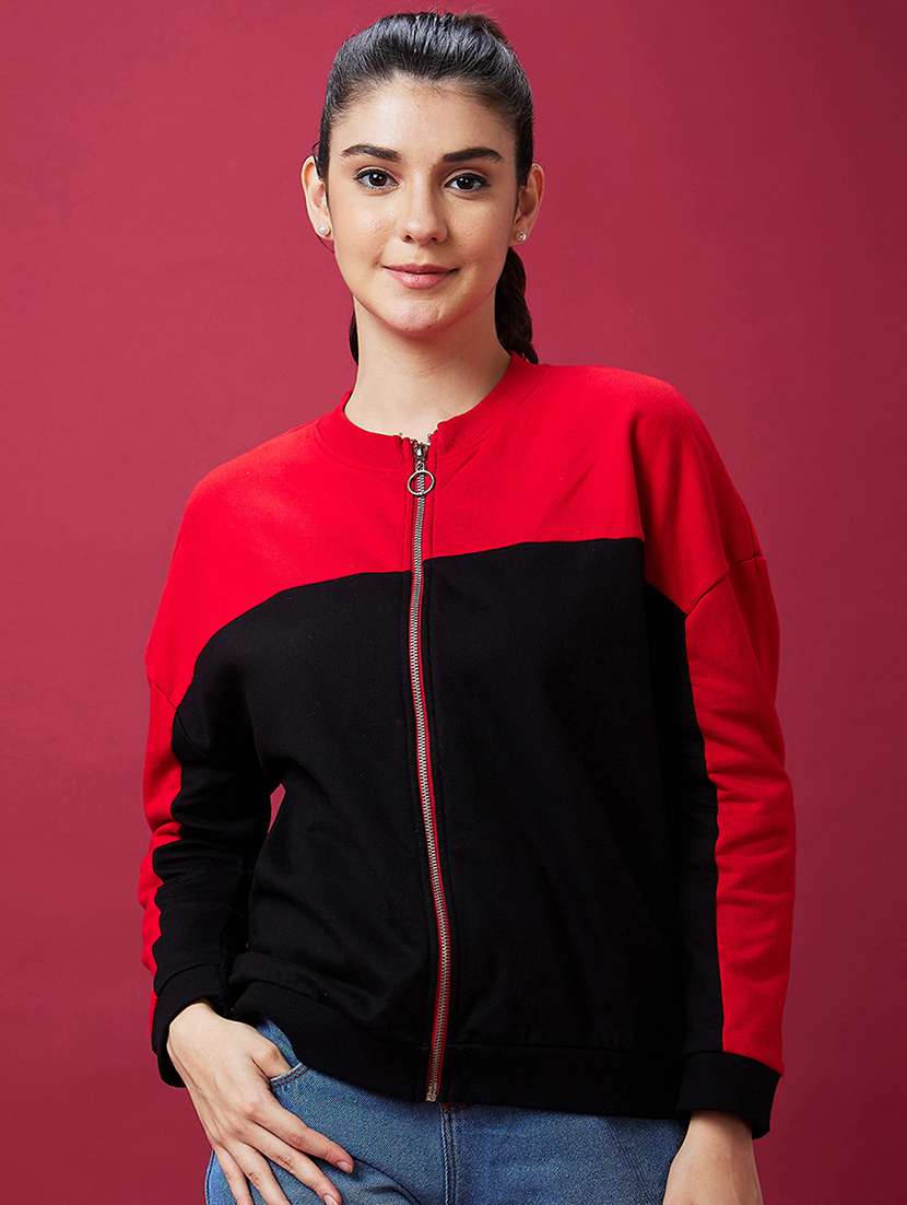 black cotton color block sweatshirt