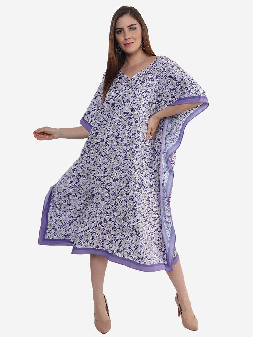 white cotton blend maxi kaftan - 21237267 - Zoom Image - 0