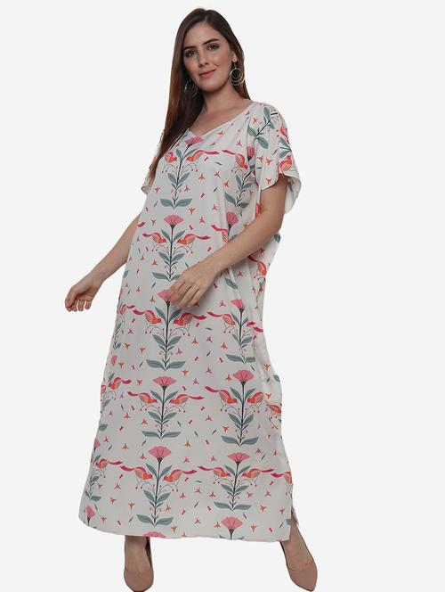 white cotton blend maxi kaftan - 21237268 -  Standard Image - 0
