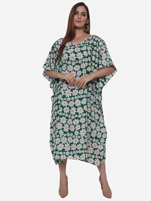 green cotton blend maxi kaftan - 21237279 - Standard Image - 0