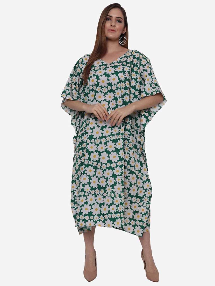 green cotton blend maxi kaftan - 21237279 - Zoom Image - 0