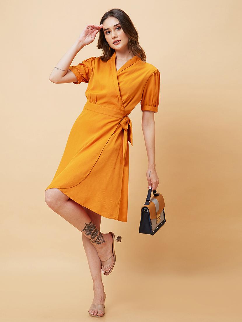 orange polyester fit & flare dress - 21237422 -  Zoom Image - 0
