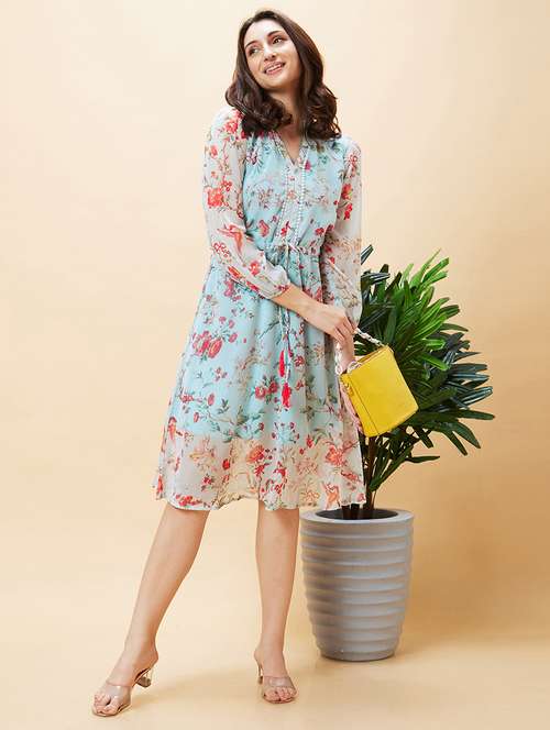 green polyester a-line dress - 21237429 -  Standard Image - 0