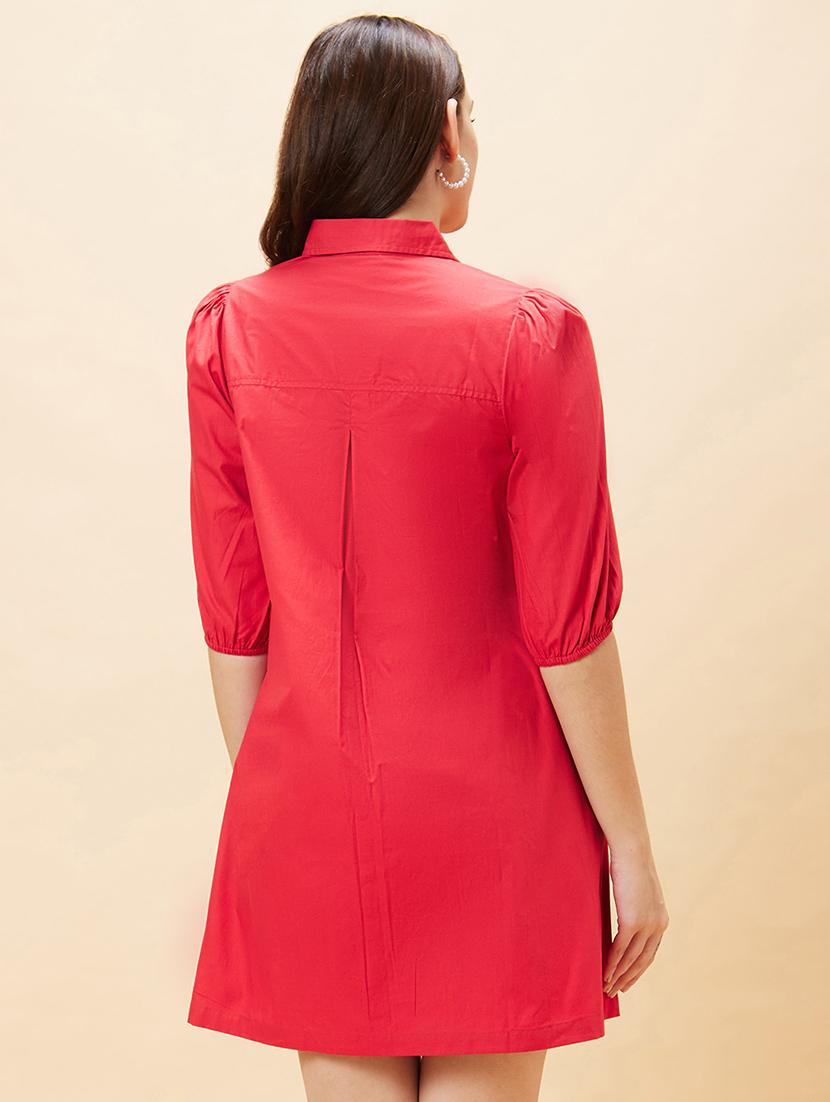 red cotton shirt dress - 21237432 - Standard Image - 2
