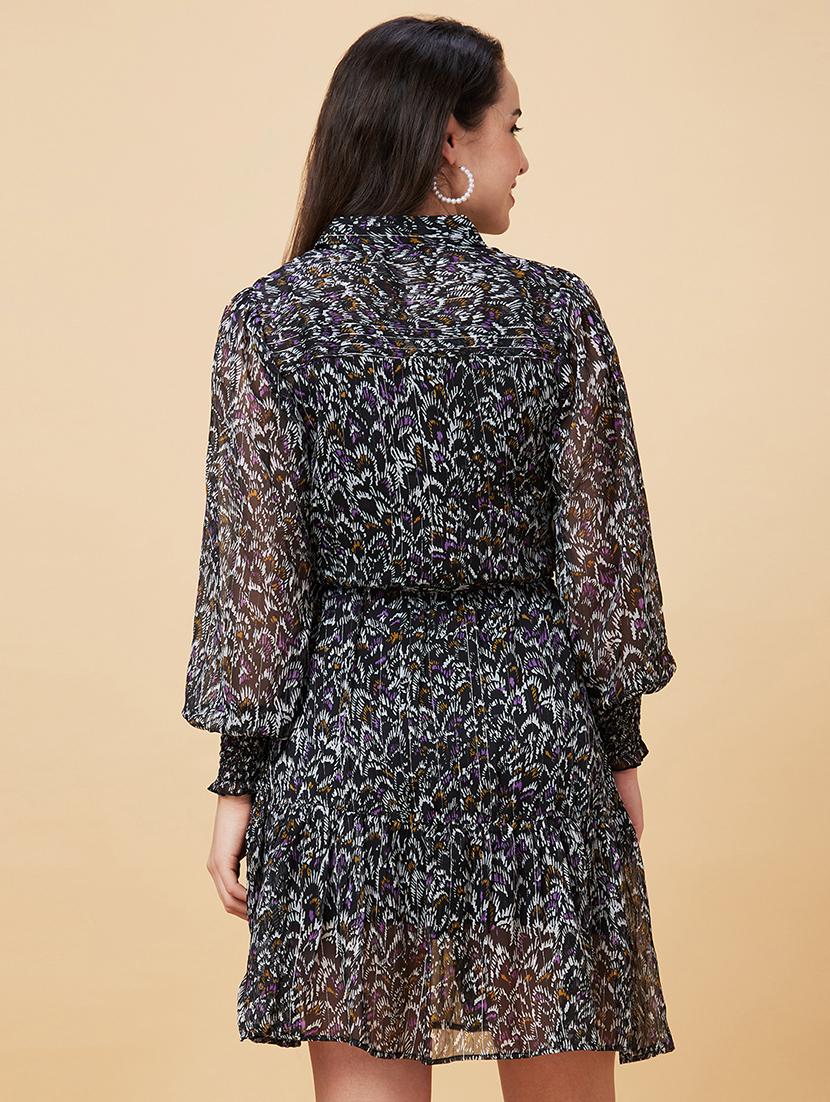 black polyester fit & flare dress - 21237434 - Standard Image - 2