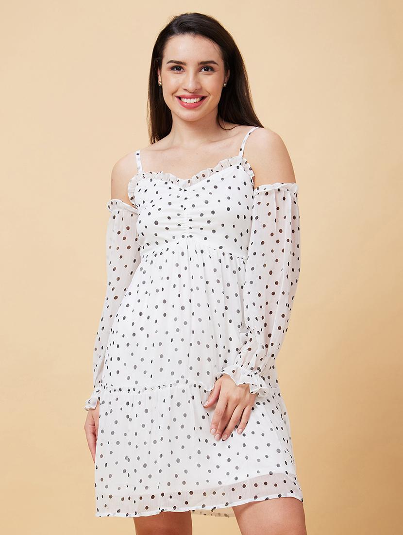white polyester fit & flare dress - 21237440 -  Zoom Image - 0