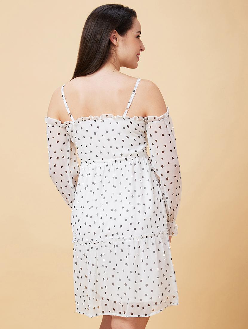 white polyester fit & flare dress - 21237440 - Standard Image - 2