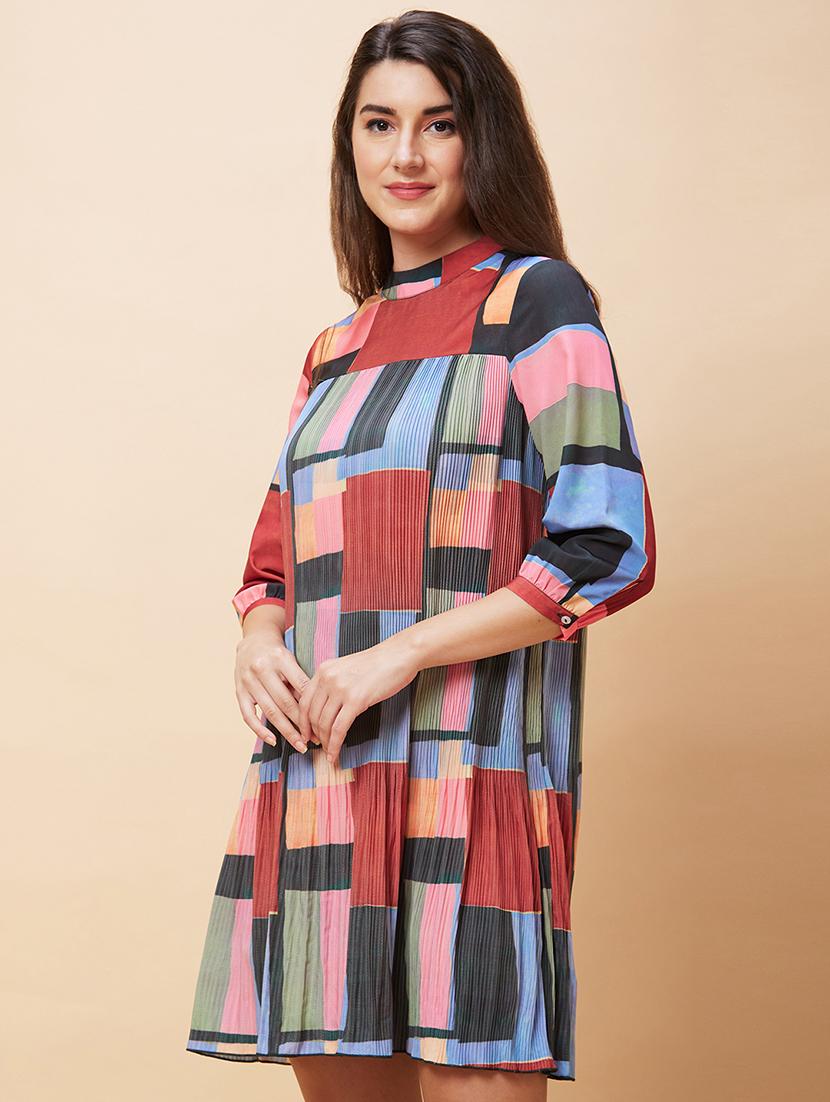 multi colored polyester a-line dress - 21237445 - Standard Image - 2
