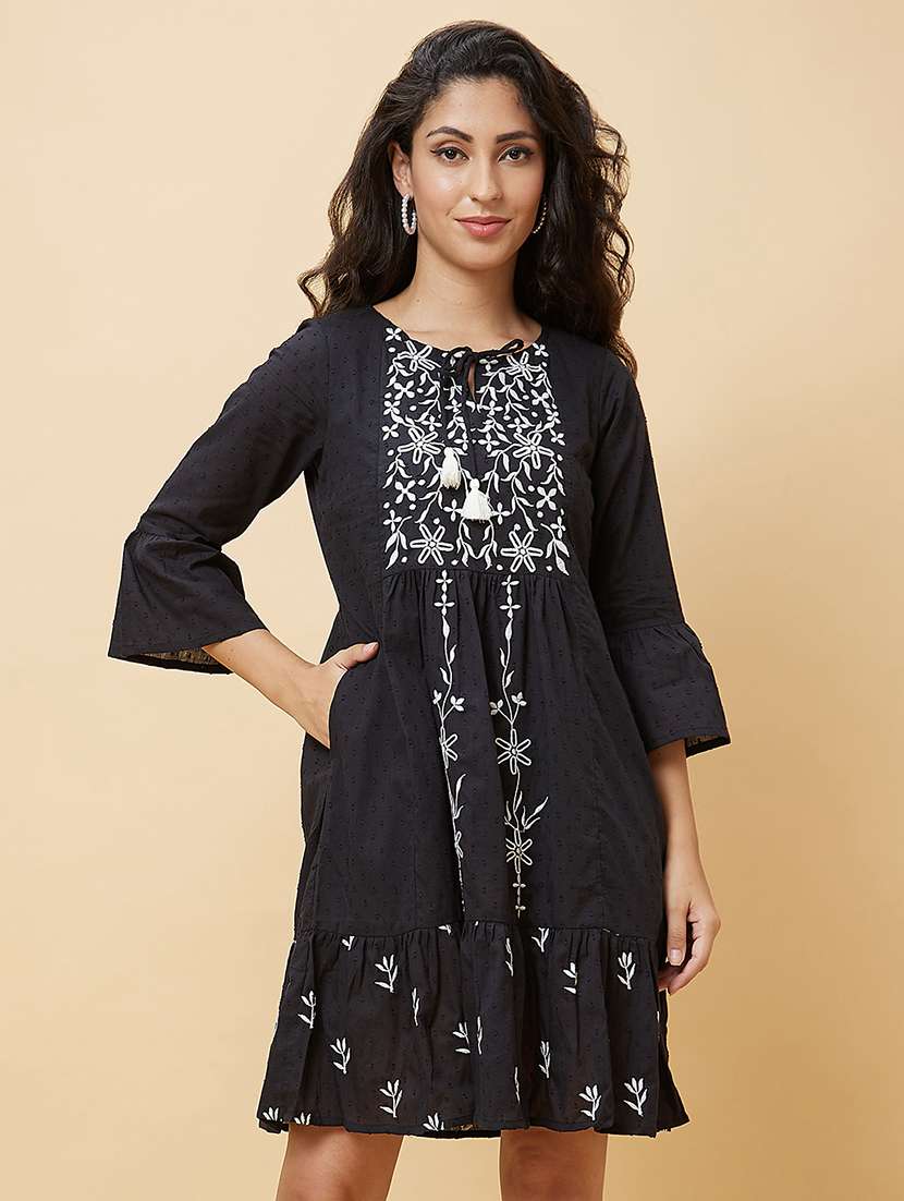 women black cotton a-line ethnic dress