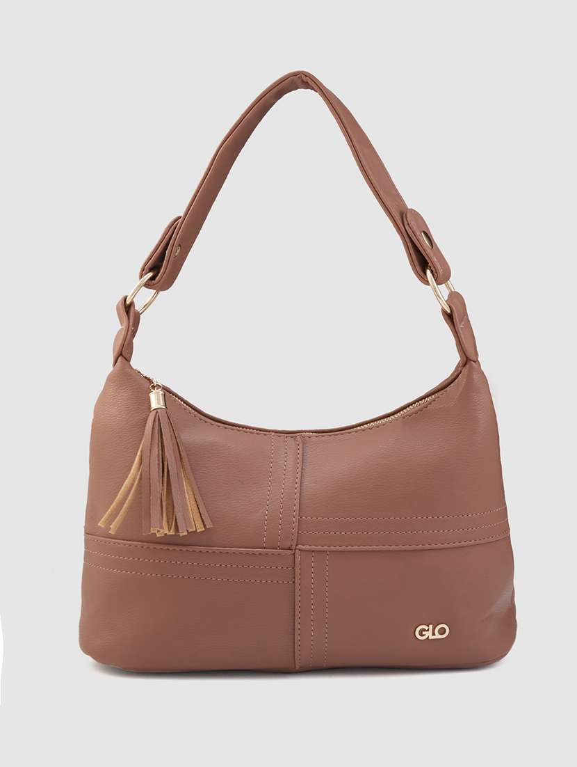 women taupe leatherette (pu) handbag