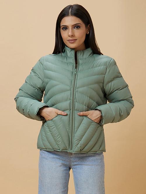 women solids quilted long sleeve jackets - 21237600 - Standard Image - 0