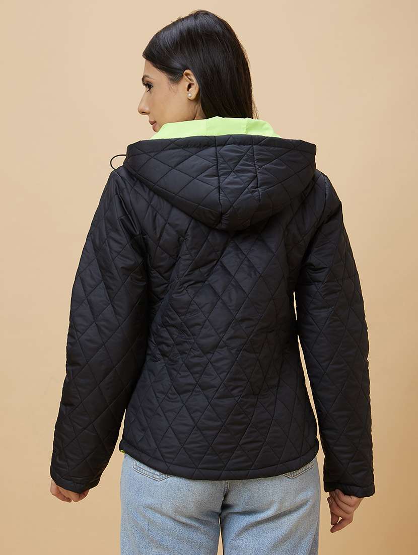 women solids quilted hooded neck jackets - 21237603 -  Standard Image - 2