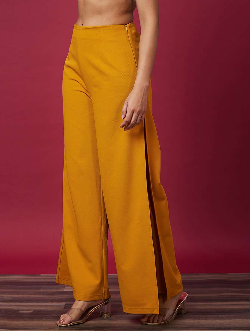 women high rise solid wide leg trouser - 21237712 -  Standard Image - 2