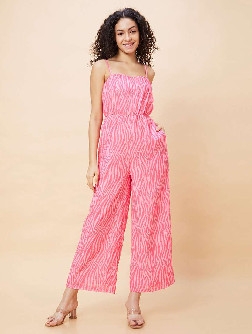 pink printed full leg jumpsuit