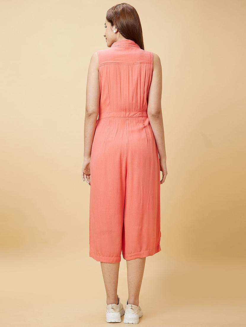 coral solid rayon calf length jumpsuit - 21237736 - Standard Image - 2