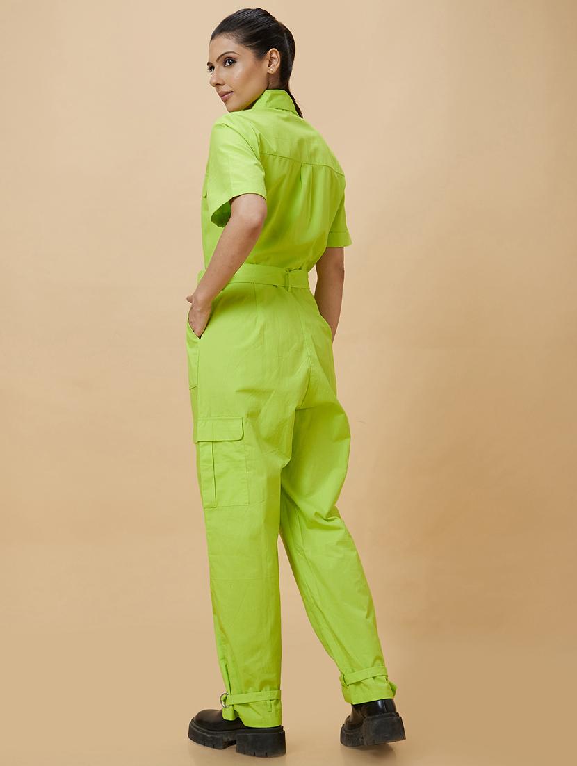 green solid cotton full leg jumpsuit - 21237738 - Standard Image - 2