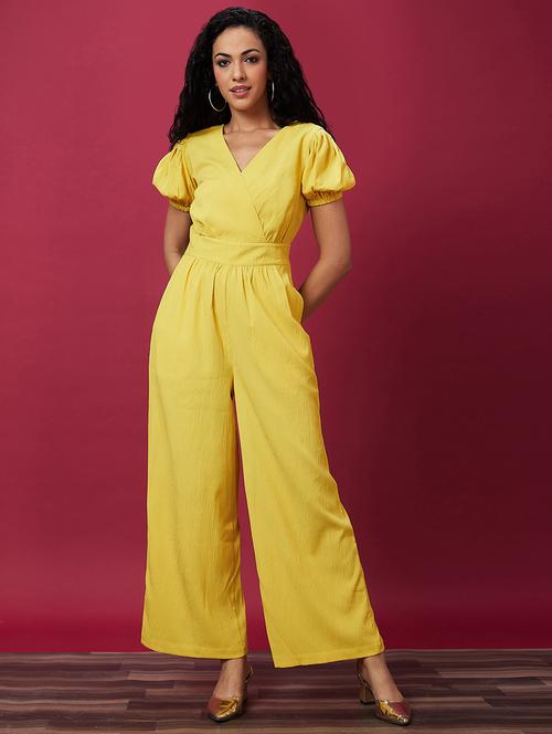yellow solid full leg jumpsuit - 21237746 -  Standard Image - 0