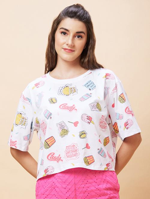 women round neck printed boxy t-shirt - 21237751 -  Standard Image - 0