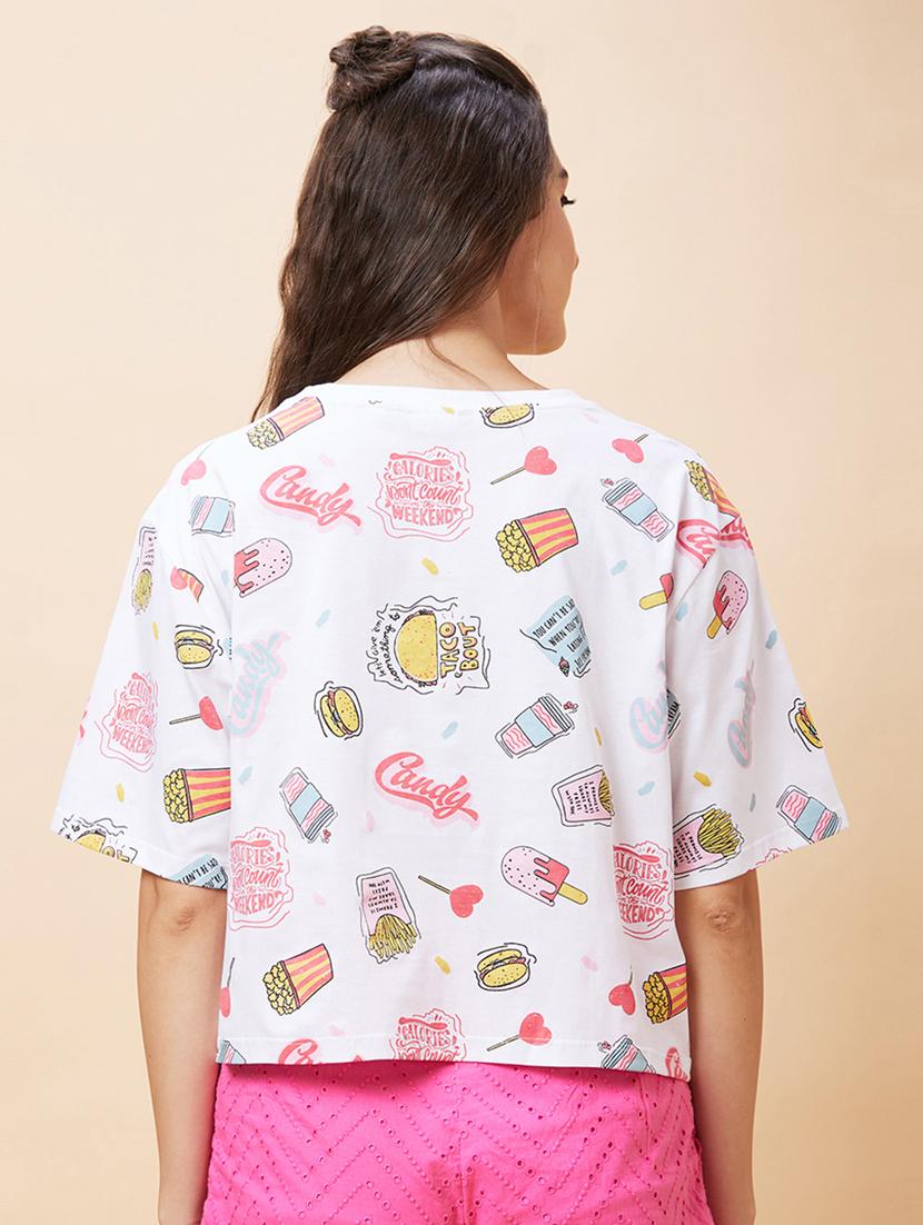 women round neck printed boxy t-shirt - 21237751 - Standard Image - 2
