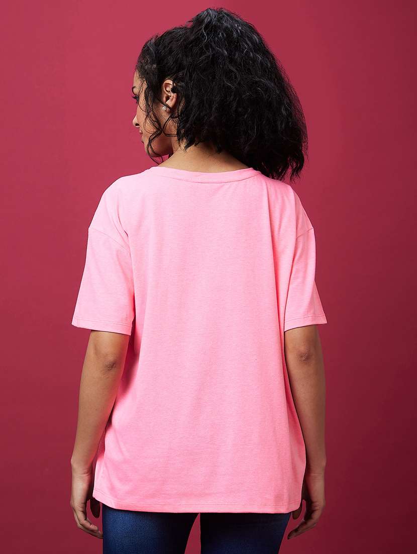 women round neck chest printed t-shirt - 21237769 -  Standard Image - 2