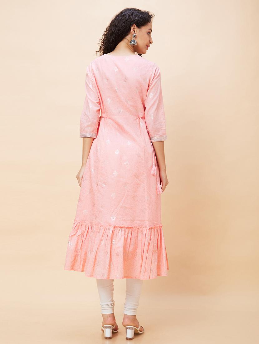 women three quarter sleeve a-line kurta - 21237793 - Standard Image - 2