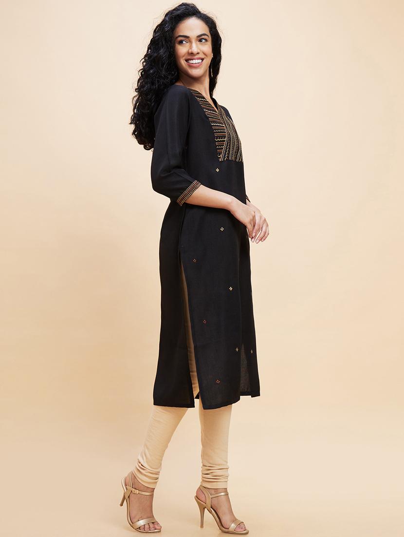 women three quarter sleeve straight kurta - 21237794 - Standard Image - 2