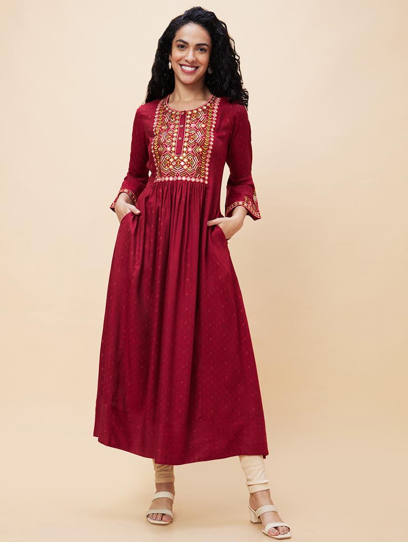 women three quarter sleeve a-line kurta - 21237804 - Zoom Image - 0
