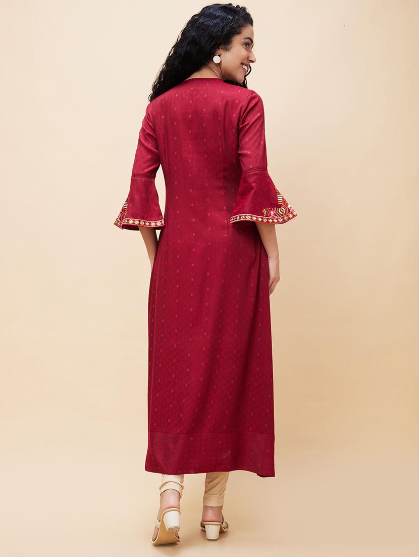 women three quarter sleeve a-line kurta - 21237804 - Standard Image - 2