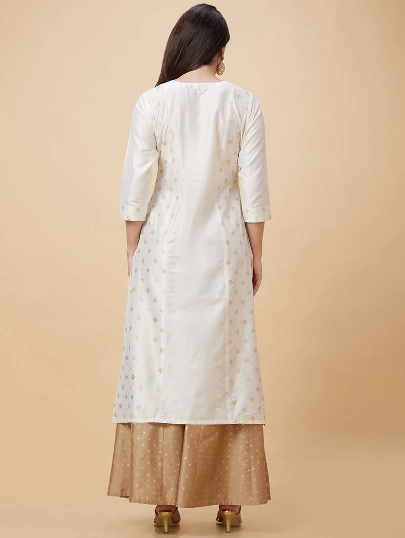 women three quarter sleeve straight kurta - 21237808 -  Standard Image - 2