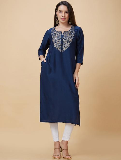 women three quarter sleeve straight kurta - 21237809 -  Standard Image - 0