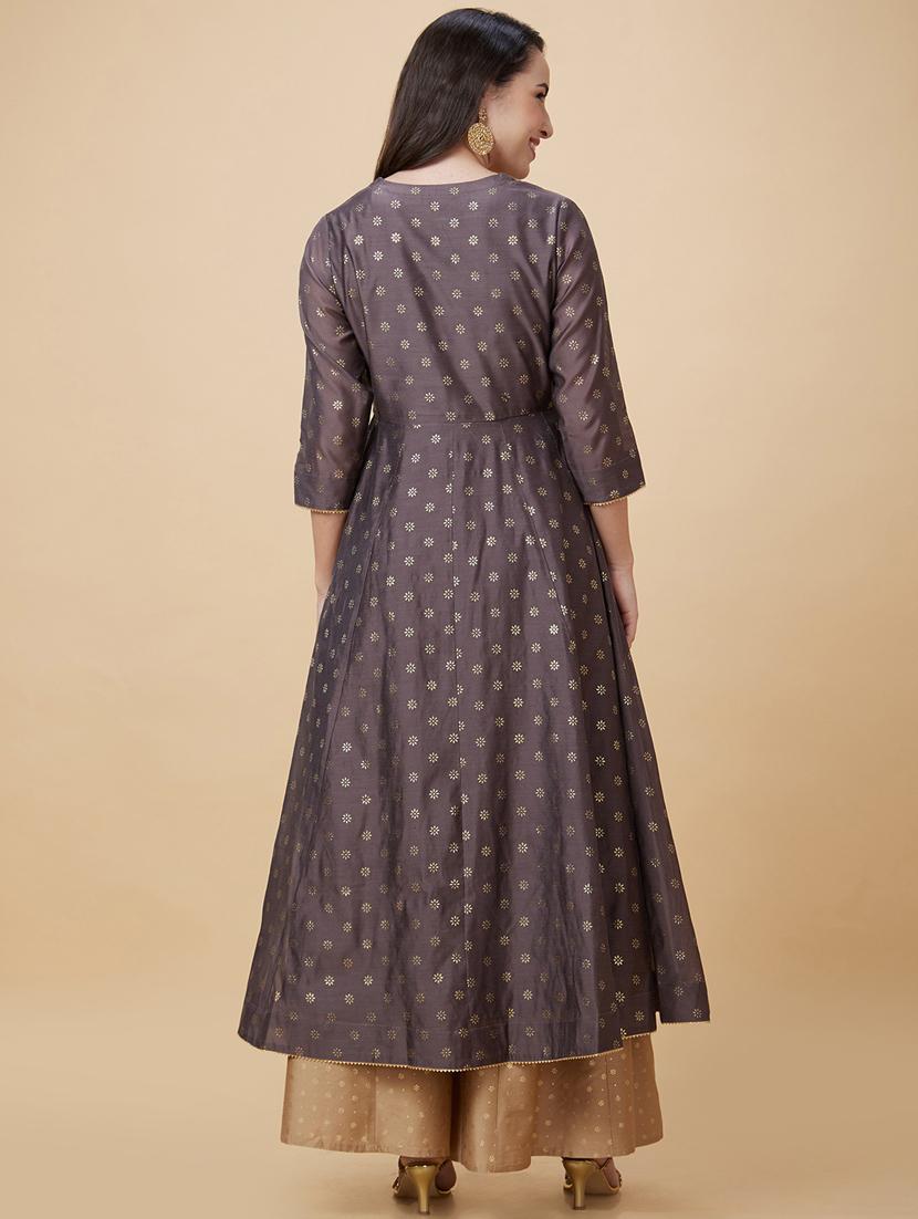 women three quarter sleeve a-line kurta - 21237813 - Standard Image - 2