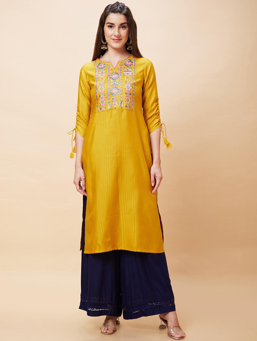 women three quarter sleeve straight kurta - 21237814 -  Zoom Image - 0