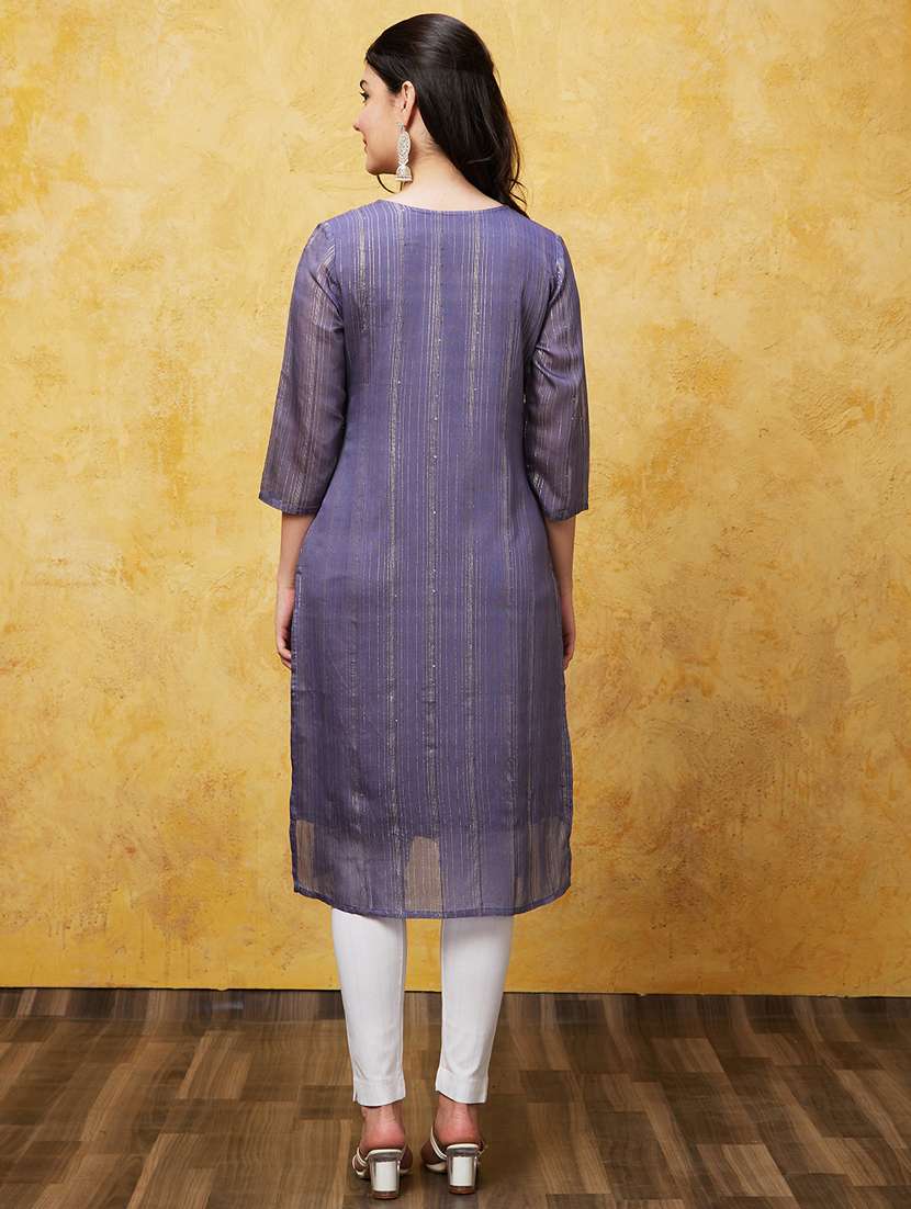 women three quarter sleeve straight kurta - 21237821 -  Standard Image - 2