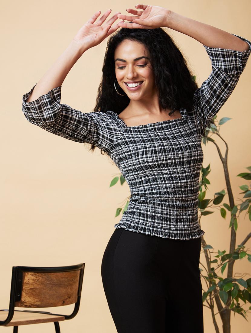black checkered cotton regular top - 21237824 - Standard Image - 2