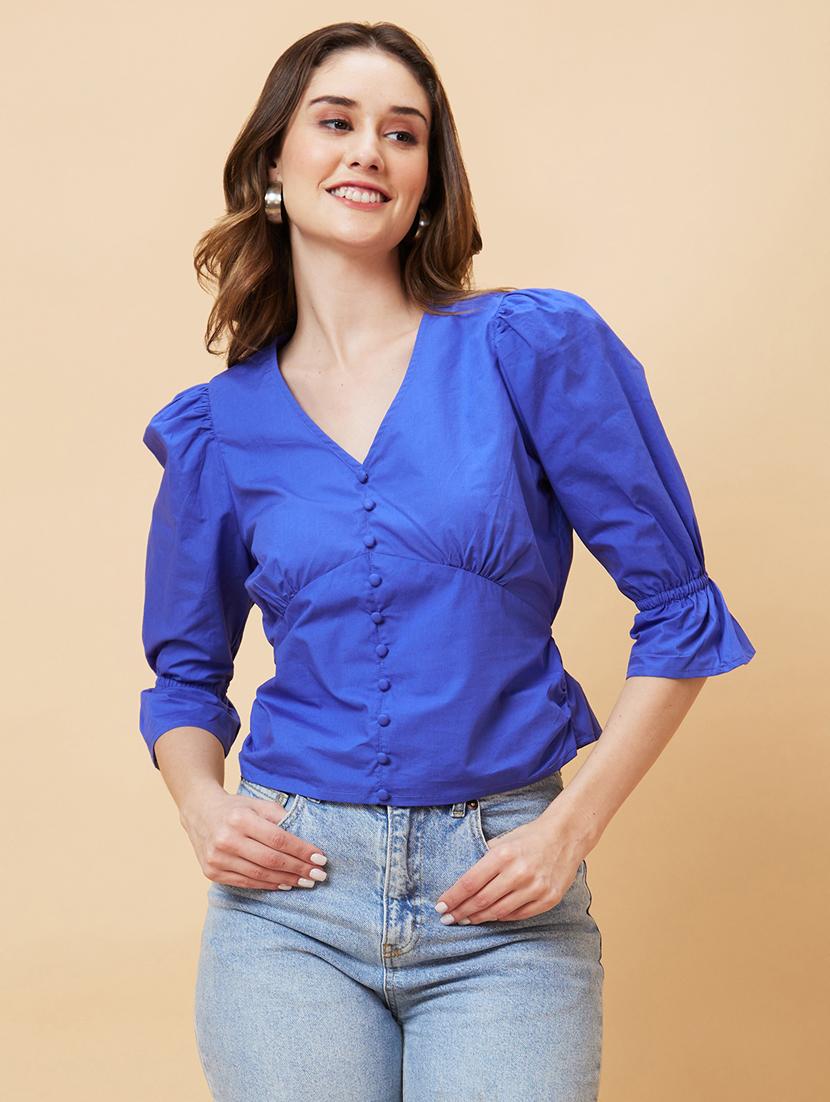 blue cotton regular top - 21237839 - Zoom Image - 0