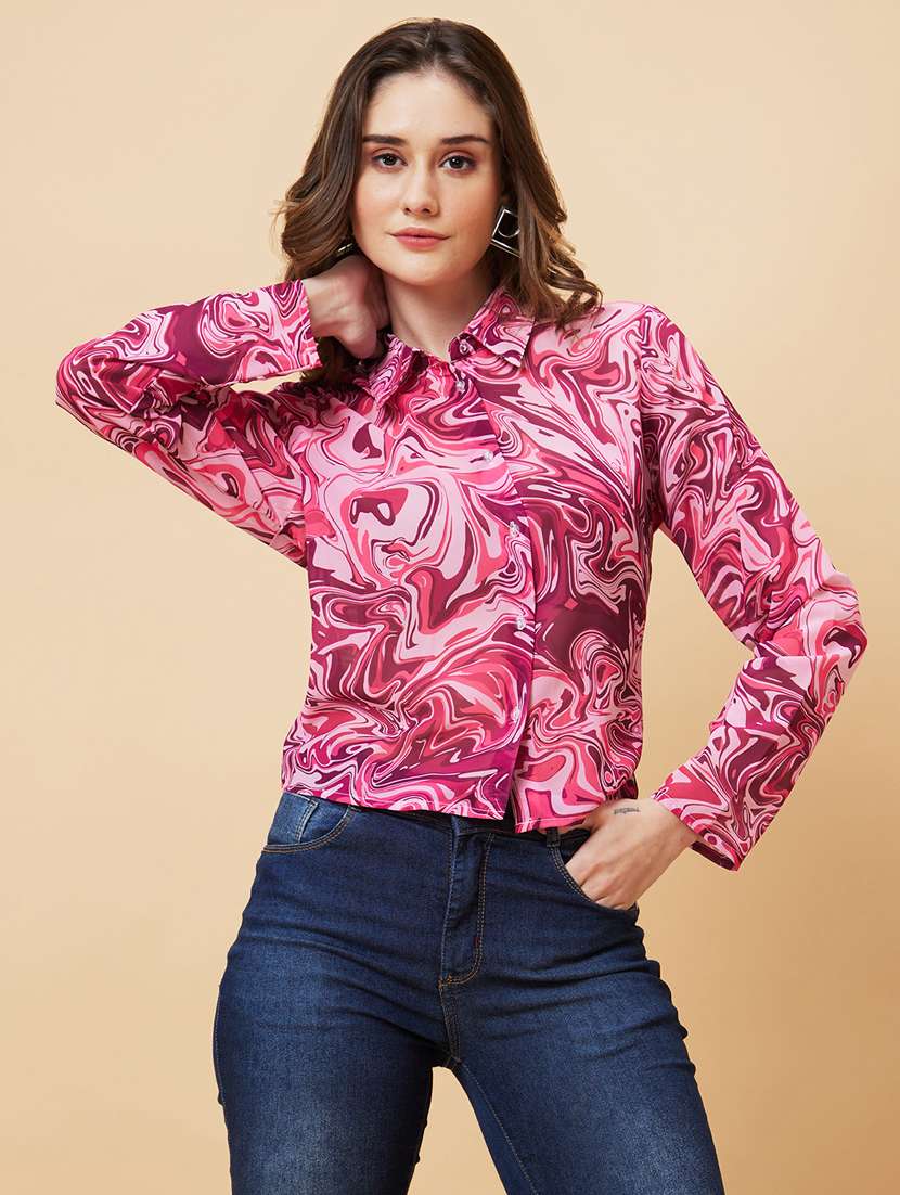 pink polyester shirt top