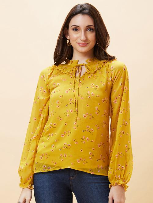 yellow floral printed regular top - 21237848 - Standard Image - 0