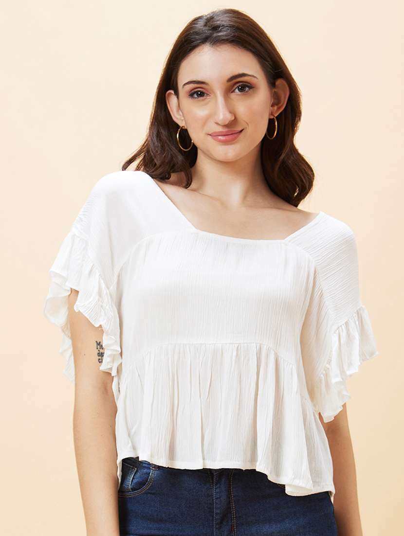 white viscose peplum top