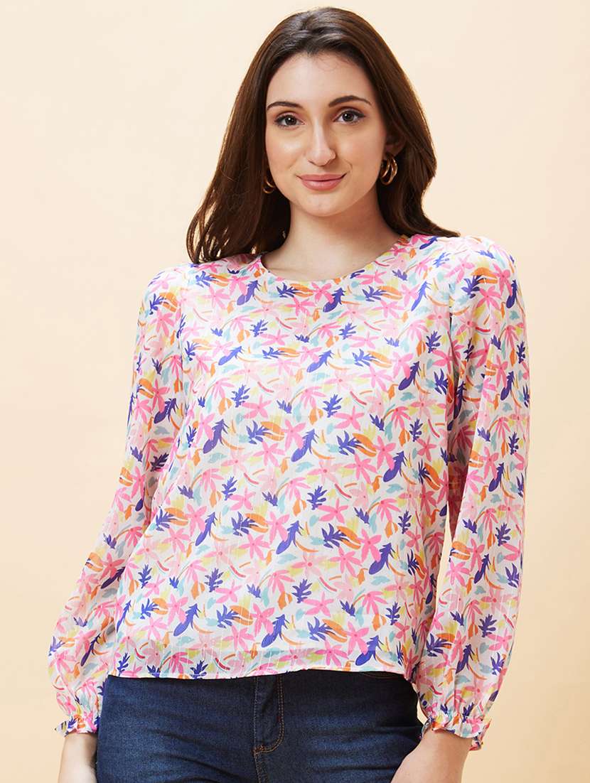 multicolored floral printed regular top