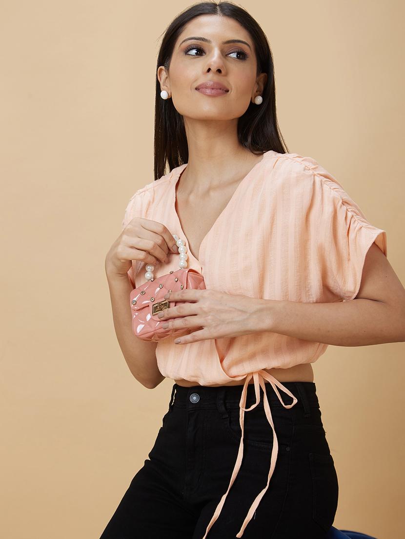peach cotton wrap top - 21237865 - Standard Image - 2