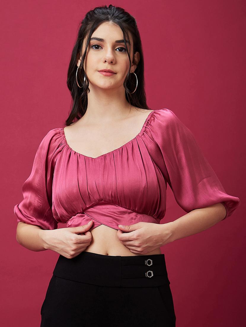 pink polyester crop top - 21237872 -  Zoom Image - 0