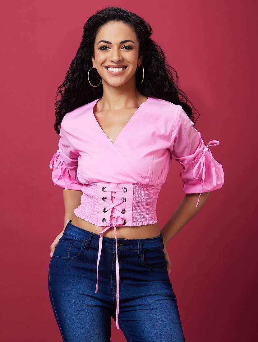 women pink solid top